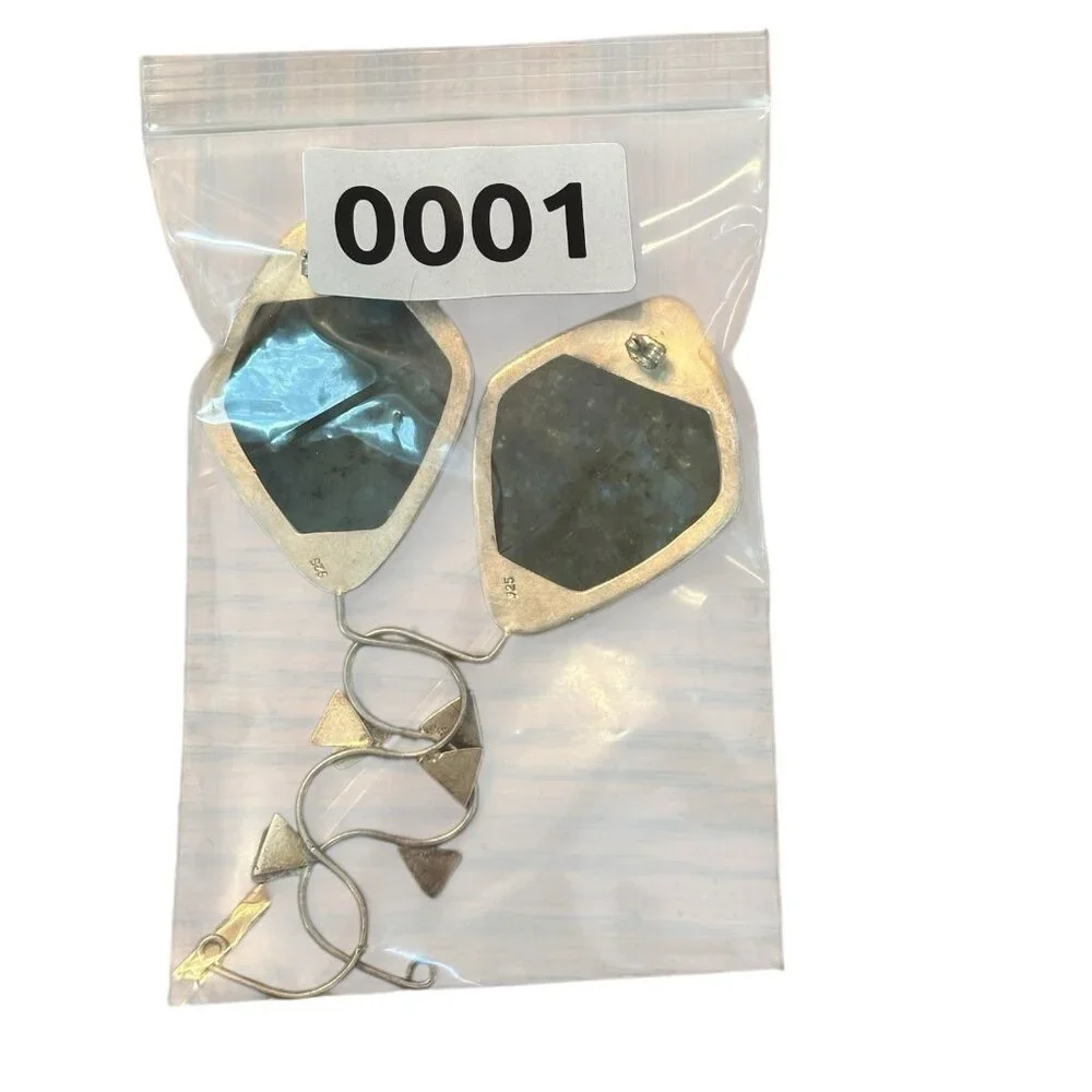 Vintage Sterling Silver 925 Labradorite Dangle‎ Earrings Modern Artisan 33.76g